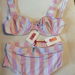 SOLID & STRIPED Pink and White Striped Bikini